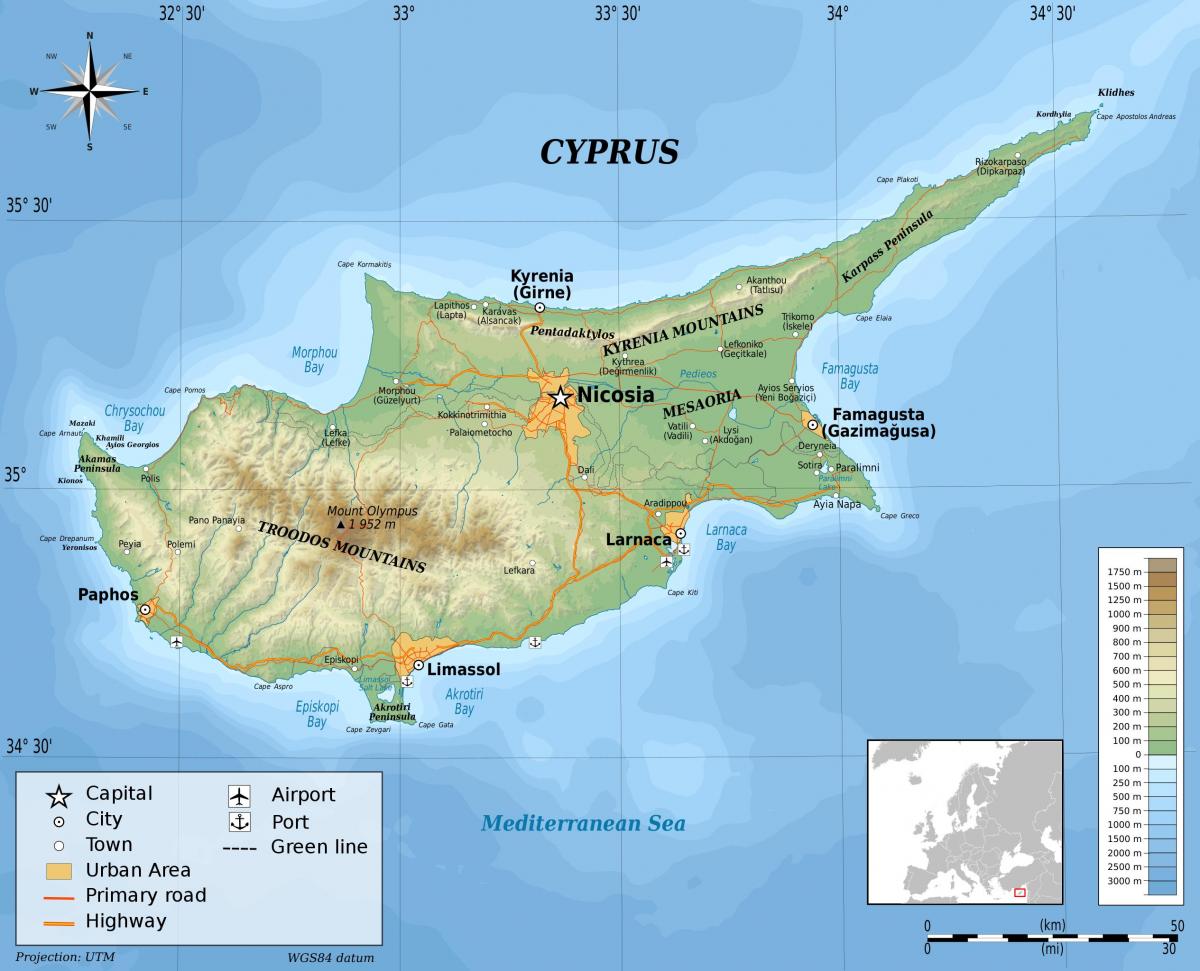 Mapa wysokościowa Cypru